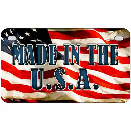 Made In The USA on American Flag Metal Novelty License Plate 7" x 4" (MP)