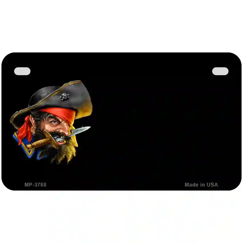 Pirate with Knife Offset Metal Novelty License Plate 7" x 4" (MP)