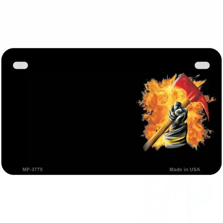 Firefighter Flaming Ax Offset Metal Novelty License Plate 7" x 4" (MP)