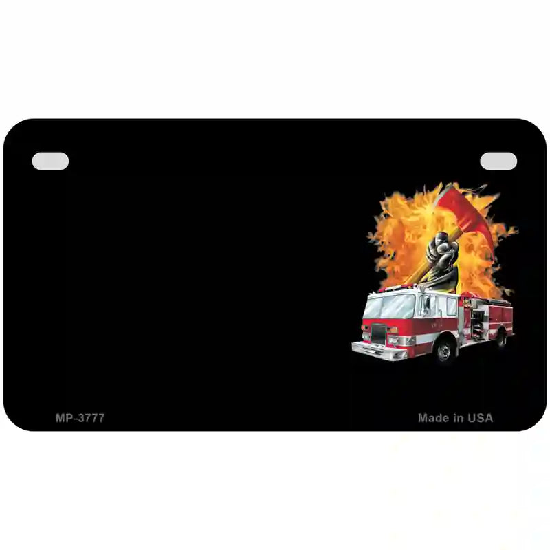 Fire Engine Flames Flaming Ax Offset Metal Novelty License Plate 7" x 4" (MP)