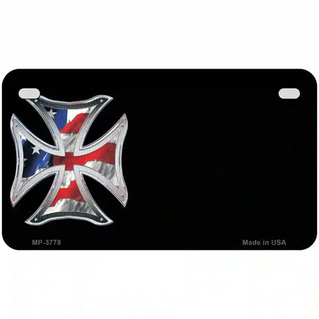 American Flag Maltese Cross Offset Metal Novelty License Plate 7" x 4" (MP)