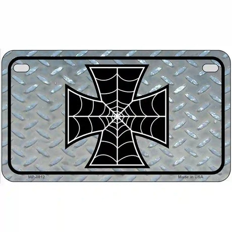 Maltese Cross Spider Web Metal Novelty License Plate 7" x 4" (MP)