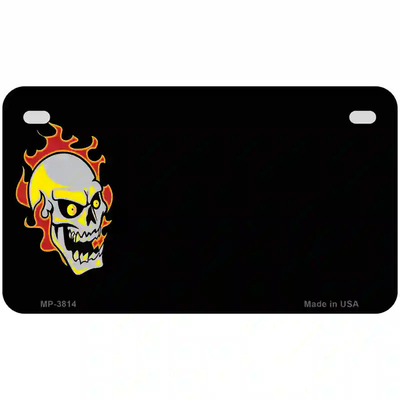 Flaming Skull Offset Metal Novelty License Plate 7" x 4" (MP)