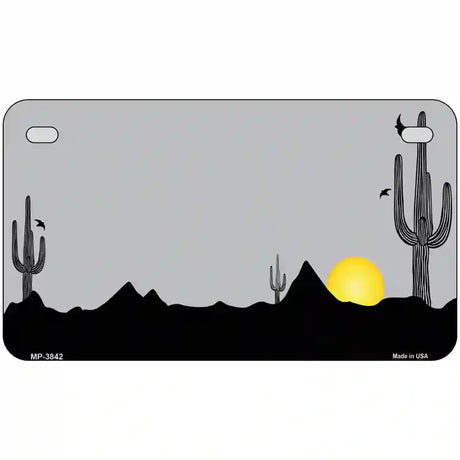 Southwest Cactus Sunrise Gray Metal Novelty License Plate 7" x 4" (MP)