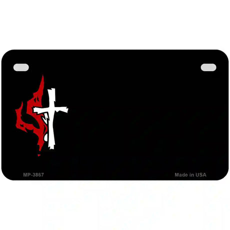 Flaming Cross Offset Metal Novelty License Plate 7" x 4" (MP)