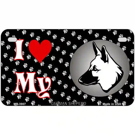 I Love My German Shepherd Metal Novelty License Plate 7" x 4" (MP)