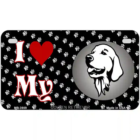 I Love My Golden Retriever Metal Novelty License Plate 7" x 4" (MP)