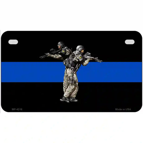 Thin Blue Line Police SWAT Metal Novelty License Plate 7" x 4" (MP)