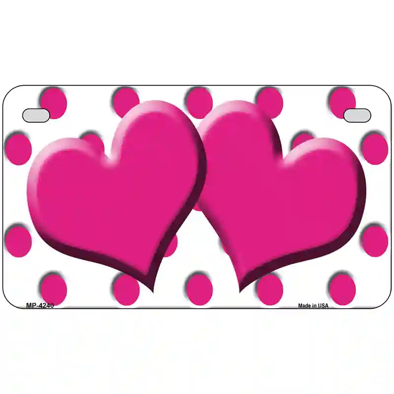 Hot Pink White Polka Dot Hot Pink Centered Hearts Novelty License Plate 7" x 4" (MP)