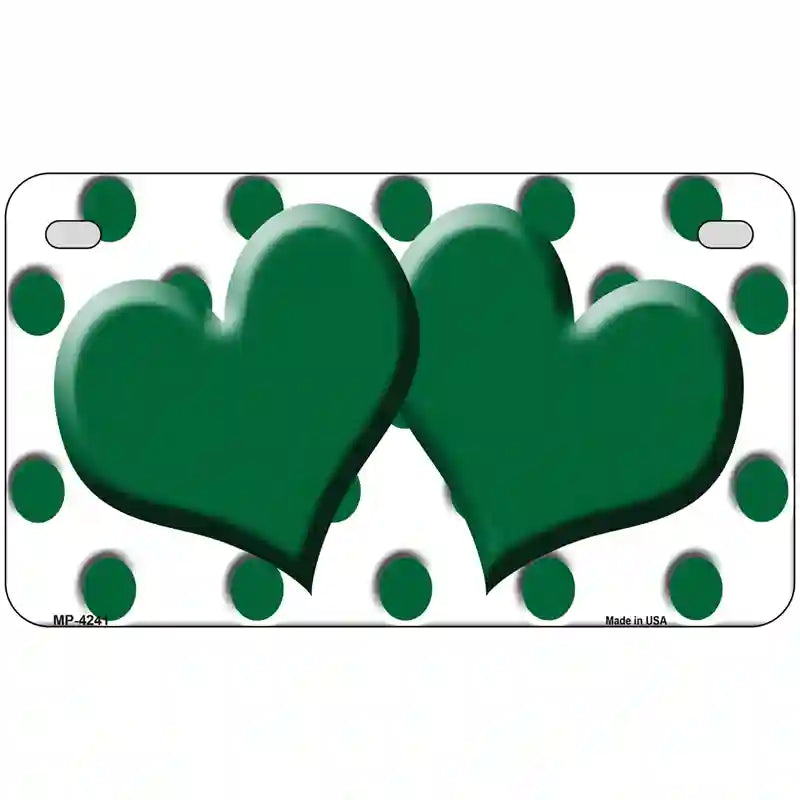 Green White Polka Dot Green Centered Hearts Novelty License Plate 7" x 4" (MP)