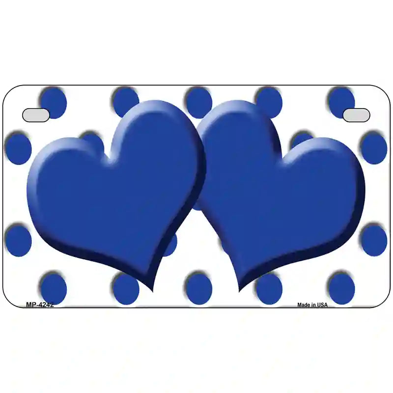 Blue White Polka Dot Blue Centered Hearts Novelty License Plate 7" x 4" (MP)