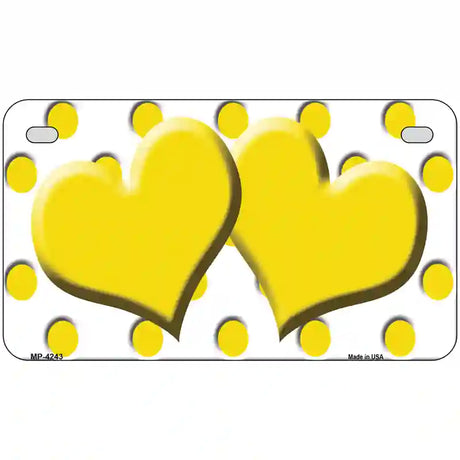 Yellow White Polka Dot Yellow Centered Hearts Novelty License Plate 7" x 4" (MP)