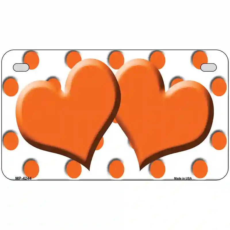 Orange White Polka Dot Orange Centered Hearts Novelty License Plate 7" x 4" (MP)