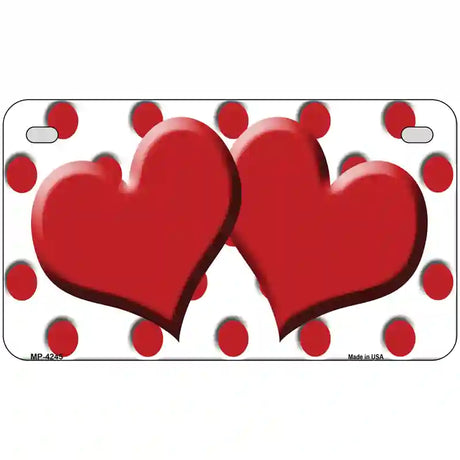 Red White Polka Dot Red Centered Hearts Novelty License Plate 7" x 4" (MP)