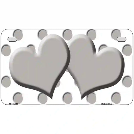 Grey White Polka Dot Grey Centered Hearts Novelty License Plate 7" x 4" (MP)