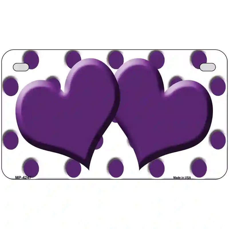 Purple White Polka Dot Purple Centered Hearts Novelty License Plate 7" x 4" (MP)