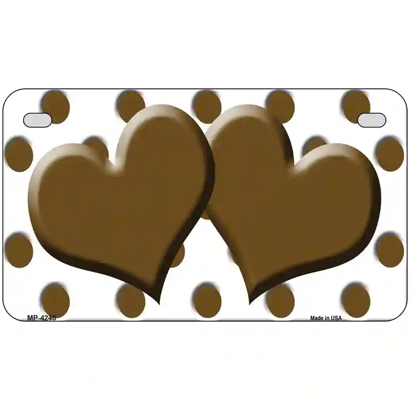 Brown White Polka Dot With Brown Centered Hearts Novelty License Plate 7" x 4" (MP)