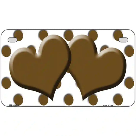 Brown White Polka Dot With Brown Centered Hearts Novelty License Plate 7" x 4" (MP)