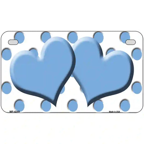 Light Blue White Polka Dot Light Blue Centered Hearts Novelty License Plate 7" x 4" (MP)