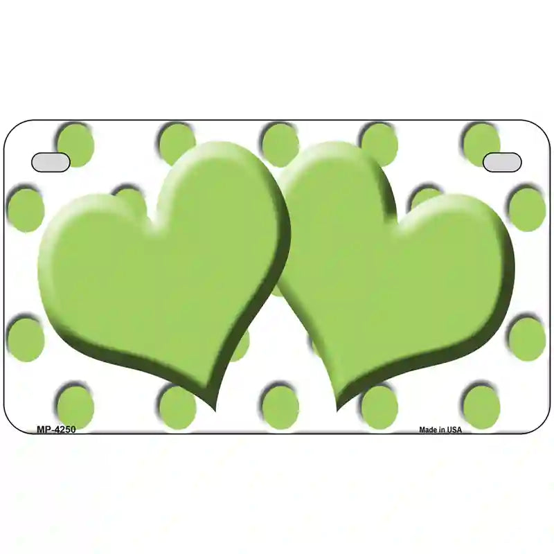 Lime Green White Polka Dot Lime Green Centered Hearts Novelty License Plate 7" x 4" (MP)