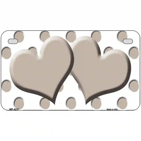 Tan White Polka Dot Tan Centered Hearts Novelty License Plate 7" x 4" (MP)