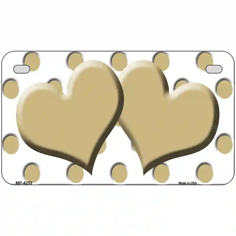 Gold White Polka Dot Gold Centered Hearts Novelty License Plate 7" x 4" (MP)