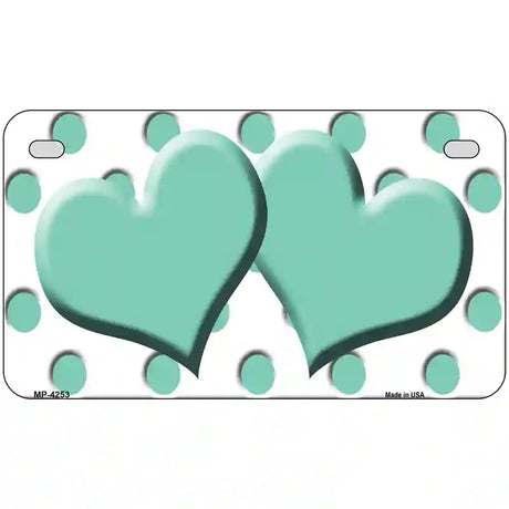 Mint White Polka Dot Mint Centered Hearts Novelty License Plate 7" x 4" (MP)