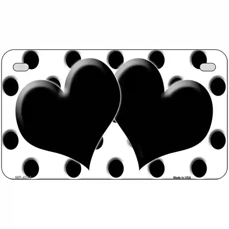 Black White Polka Dot Black Centered Hearts Novelty License Plate 7" x 4" (MP)