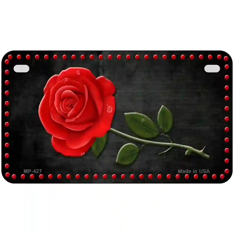 Rose Design Black Metal Novelty License Plate 7" x 4" (MP)