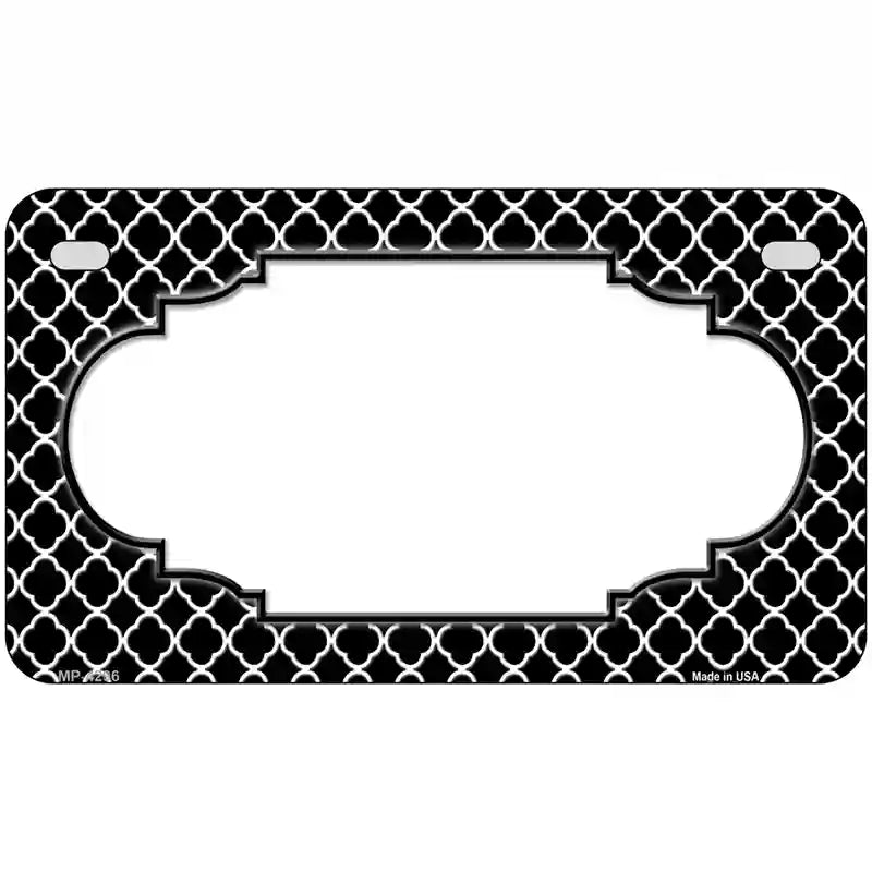 Black White Quatrefoil Center Scallop Metal Novelty License Plate 7" x 4" (MP)