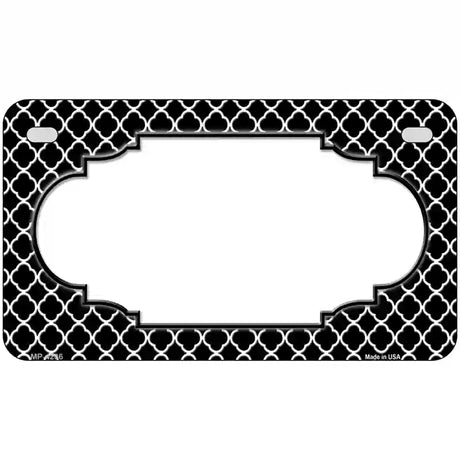 Black White Quatrefoil Center Scallop Metal Novelty License Plate 7" x 4" (MP)