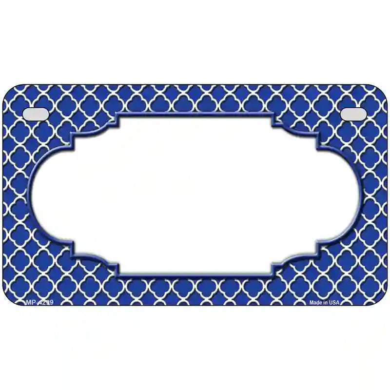 Blue White Quatrefoil Center Scallop Metal Novelty License Plate 7" x 4" (MP)