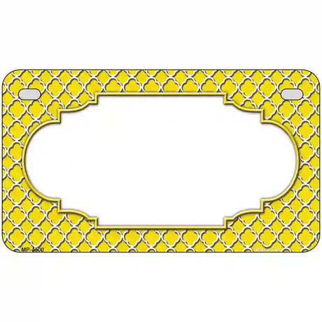 Yellow White Quatrefoil Center Scallop Metal Novelty License Plate 7" x 4" (MP)