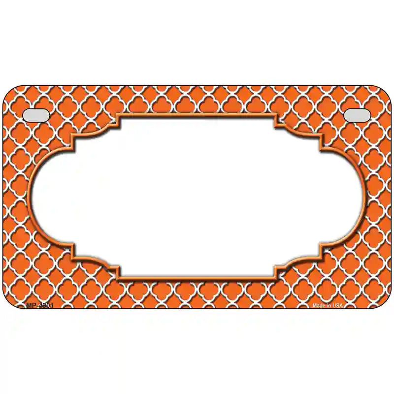 Orange White Quatrefoil Center Scallop Metal Novelty License Plate 7" x 4" (MP)