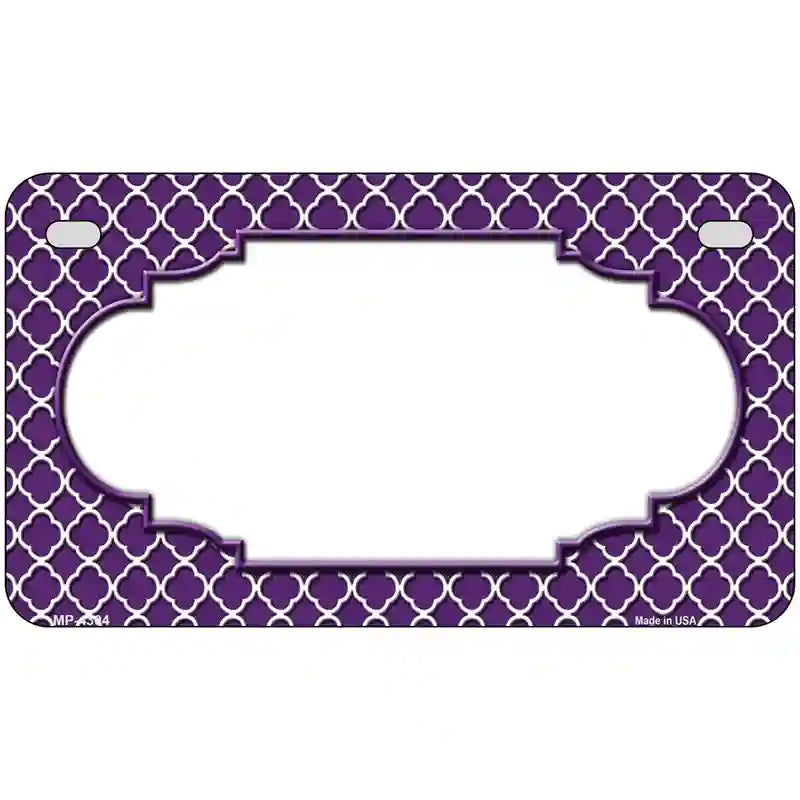 Purple White Quatrefoil Center Scallop Metal Novelty License Plate 7" x 4" (MP)