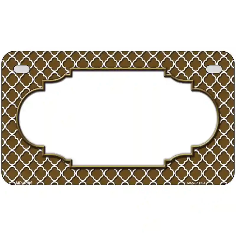 Brown White Quatrefoil Center Scallop Metal Novelty License Plate 7" x 4" (MP)