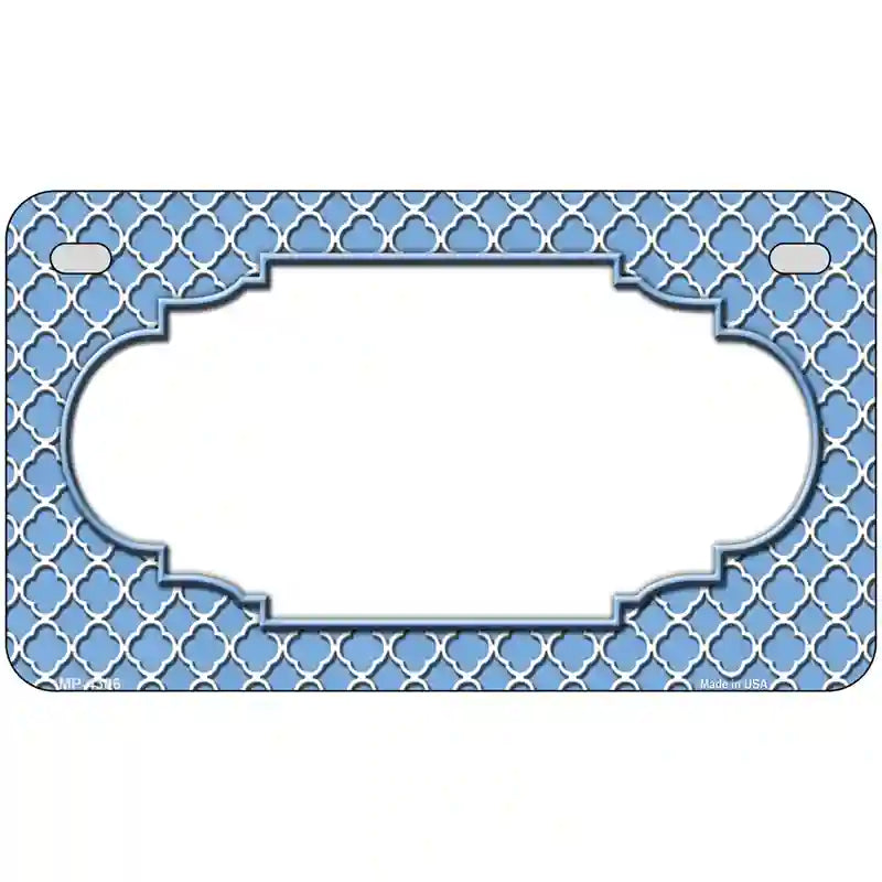 Light Blue White Quatrefoil Center Scallop Metal Novelty License Plate 7" x 4" (MP)