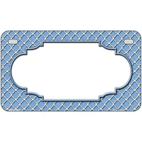 Light Blue White Quatrefoil Center Scallop Metal Novelty License Plate 7" x 4" (MP)