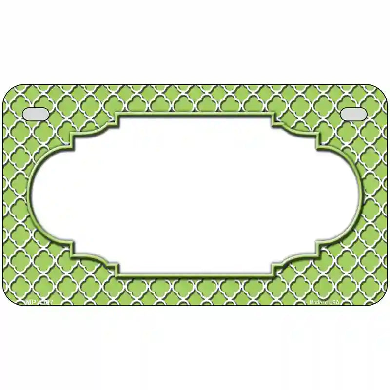 Lime Green White Quatrefoil Center Scallop Metal Novelty License Plate 7" x 4" (MP)