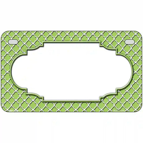 Lime Green White Quatrefoil Center Scallop Metal Novelty License Plate 7" x 4" (MP)