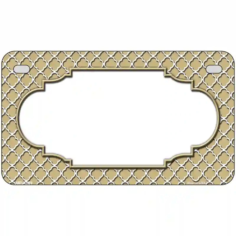 Gold White Quatrefoil Center Scallop Metal Novelty License Plate 7" x 4" (MP)