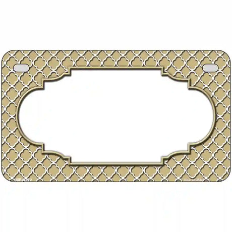 Gold White Quatrefoil Center Scallop Metal Novelty License Plate 7" x 4" (MP)