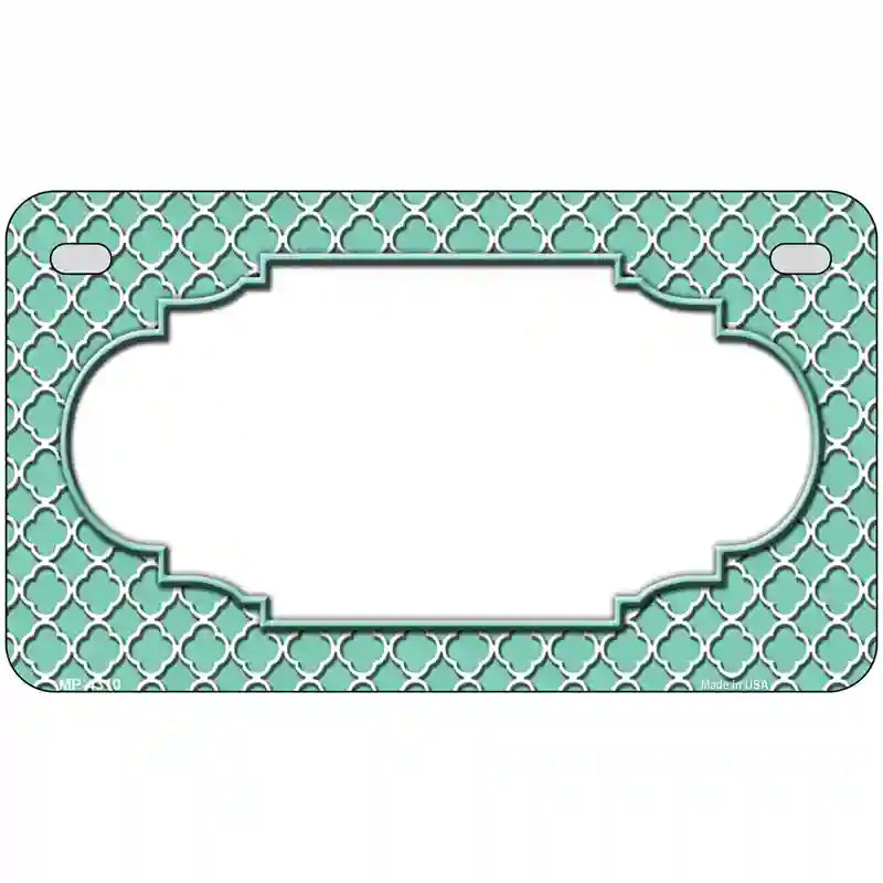 Mint White Quatrefoil Center Scallop Metal Novelty License Plate 7" x 4" (MP)