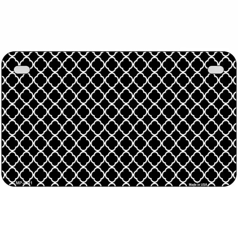 Black White Quatrefoil Metal Novelty License Plate 7" x 4" (MP)