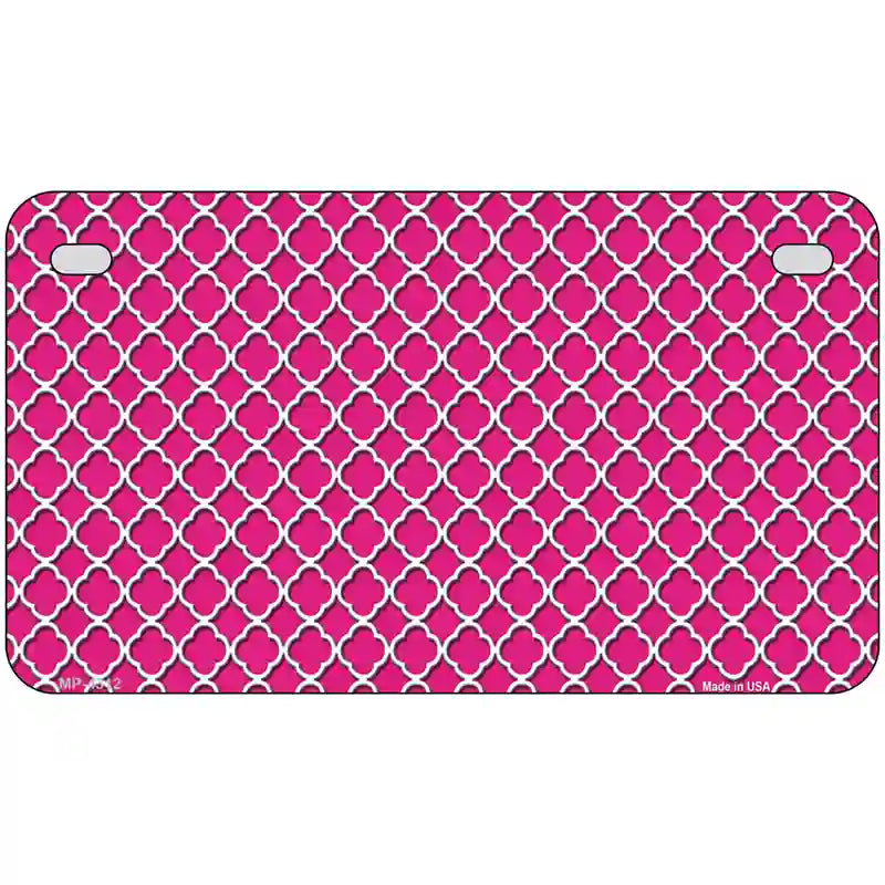 Pink White Quatrefoil Metal Novelty License Plate 7" x 4" (MP)