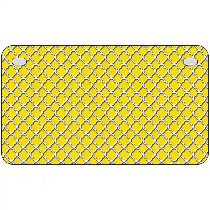 Yellow White Quatrefoil Metal Novelty License Plate 7" x 4" (MP)