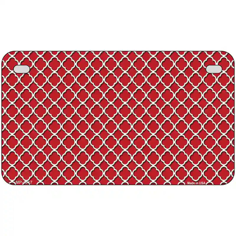 Red White Quatrefoil Metal Novelty License Plate 7" x 4" (MP)