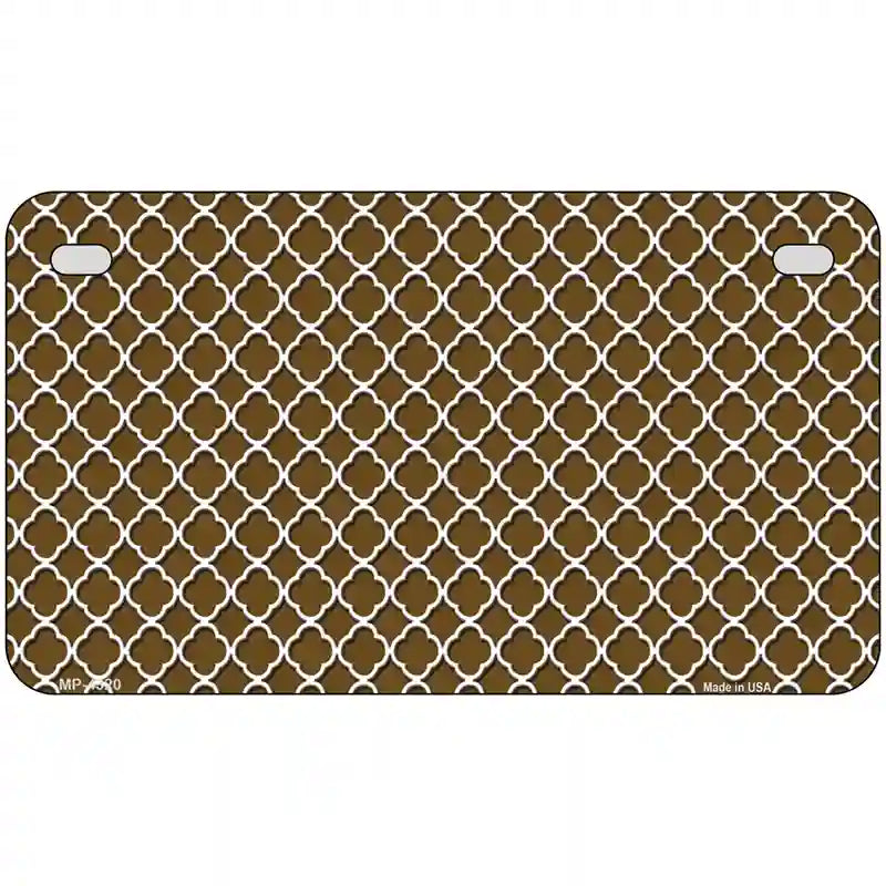 Brown White Quatrefoil Metal Novelty License Plate 7" x 4" (MP)