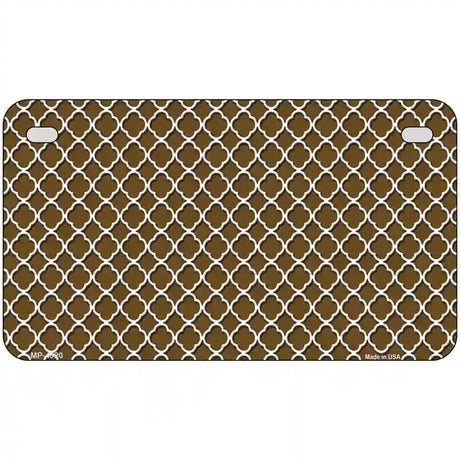 Brown White Quatrefoil Metal Novelty License Plate 7" x 4" (MP)