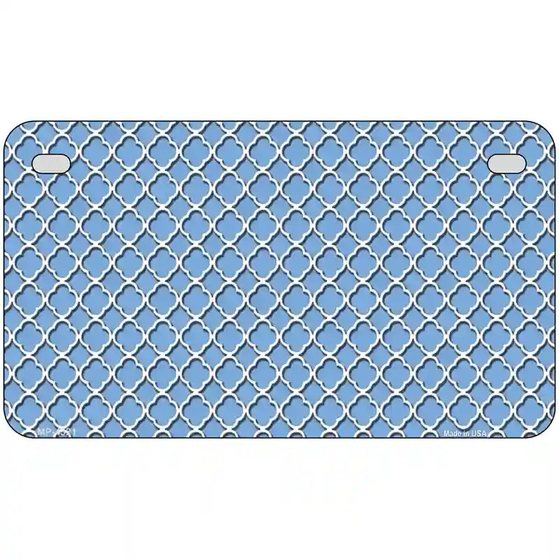 Light Blue White Quatrefoil Metal Novelty License Plate 7" x 4" (MP)